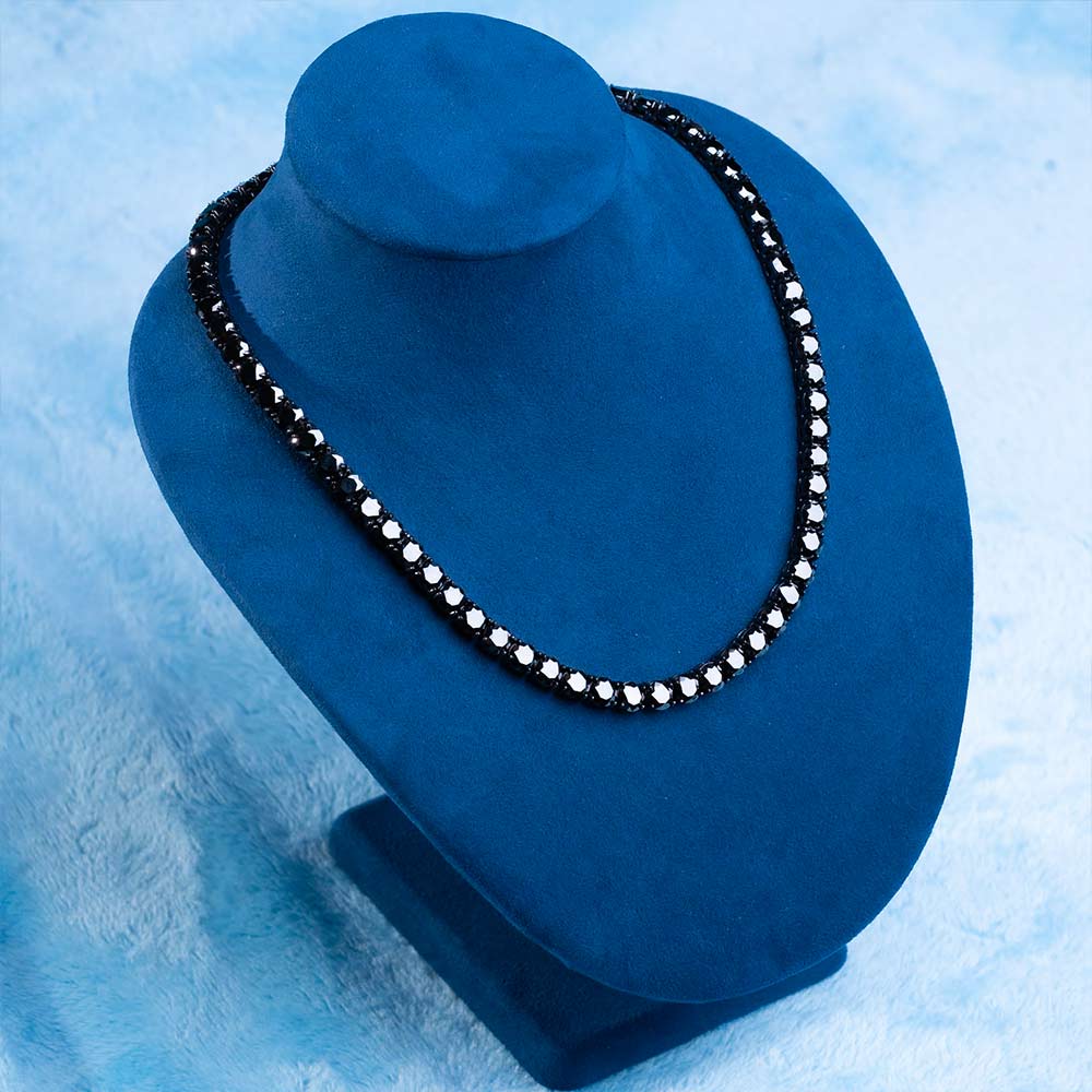mens 6mm black moissanite tennis chain 14k black gold display