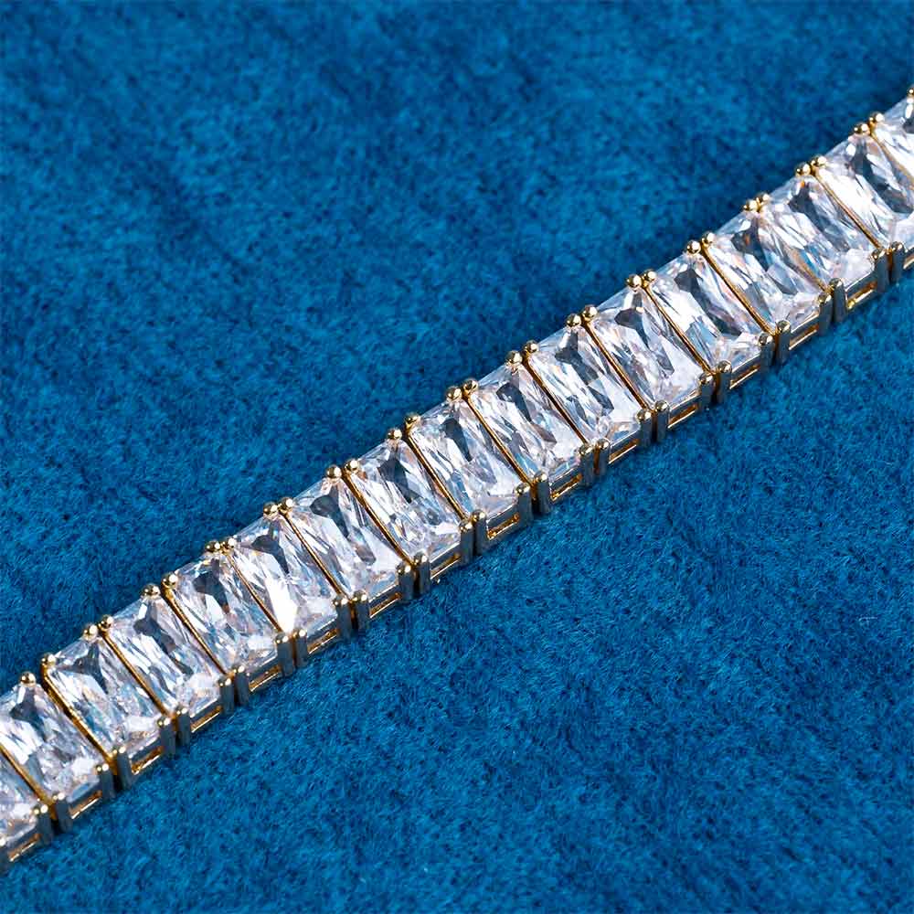 mens 8mm baguette tennis bracelet 14k yellow gold