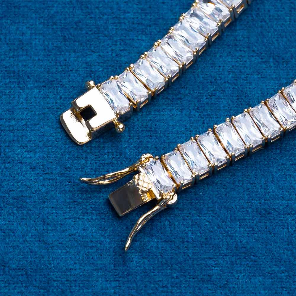 mens 8mm baguette tennis bracelet lobster clasp