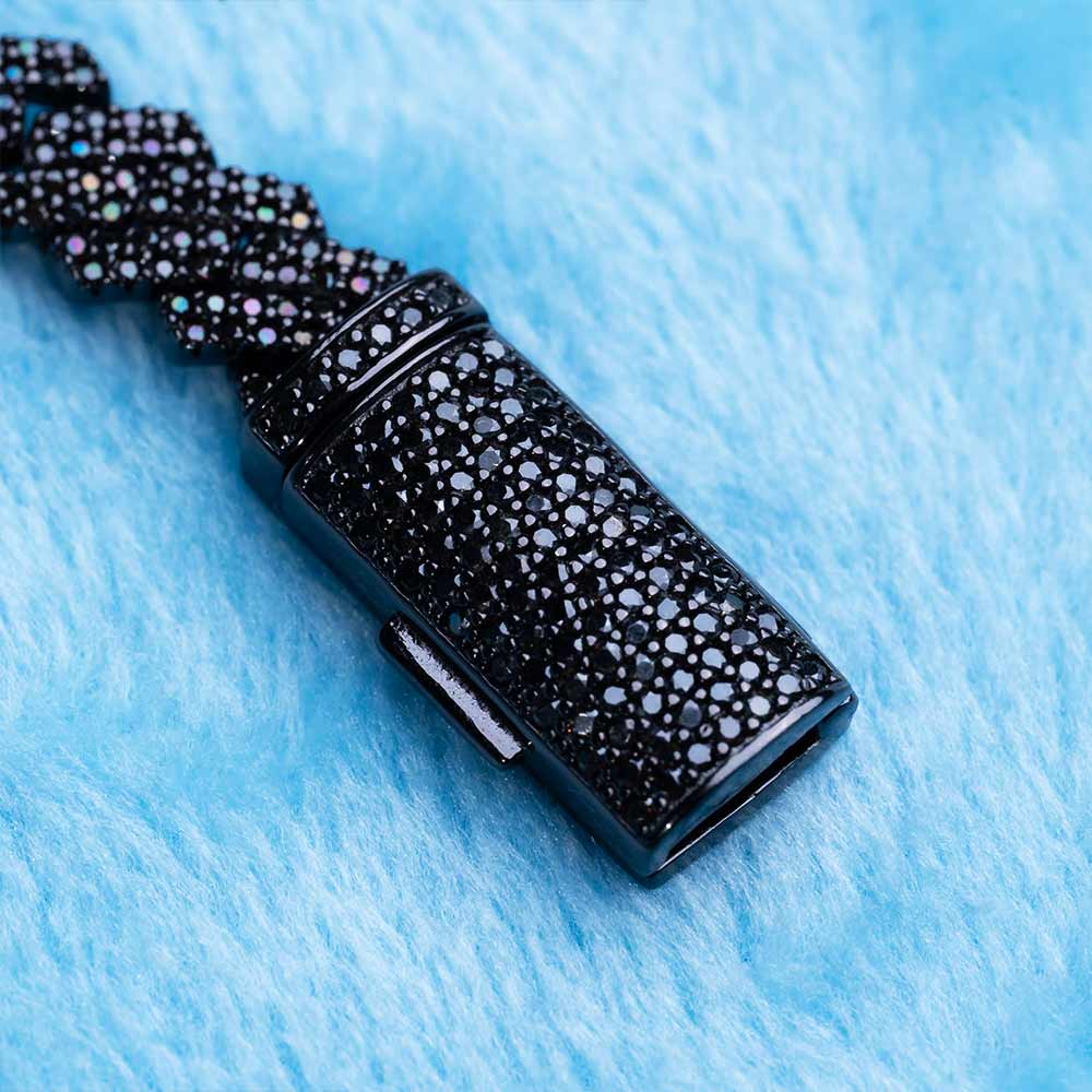 mens 8mm black moissanite cuban link chain 14k black gold box clasp