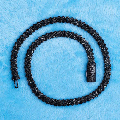 mens 8mm black moissanite prong cuban link chain 14k black gold 1