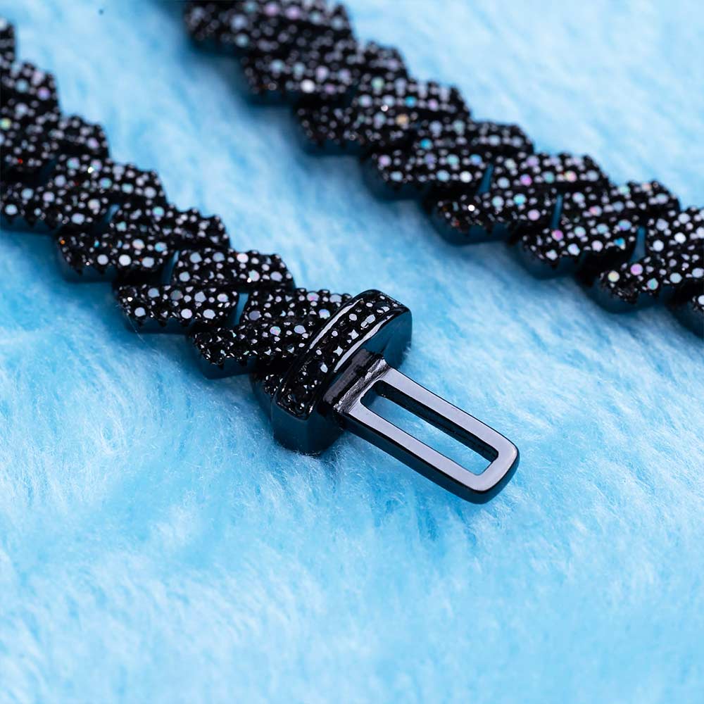 mens 8mm black moissanite prong cuban link chain 14k black gold clasp