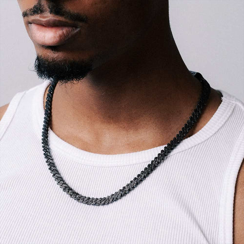 mens 8mm black moissanite prong cuban link chain 14k black gold model