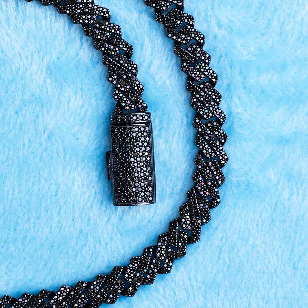 mens 8mm black moissanite prong cuban link chain 14k black gold zoom