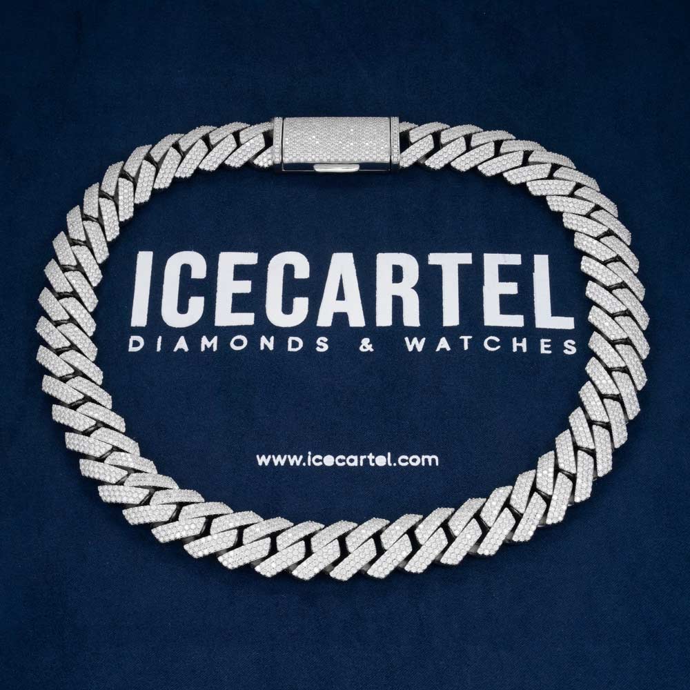 mens 925 silver 3 row moissanite 20mm cuban link chain 14k white gold icecartel