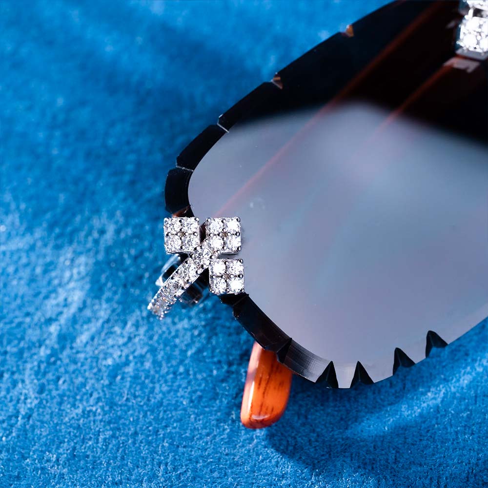 mens Moissanite fleuree cross sunglasses diamond white gold