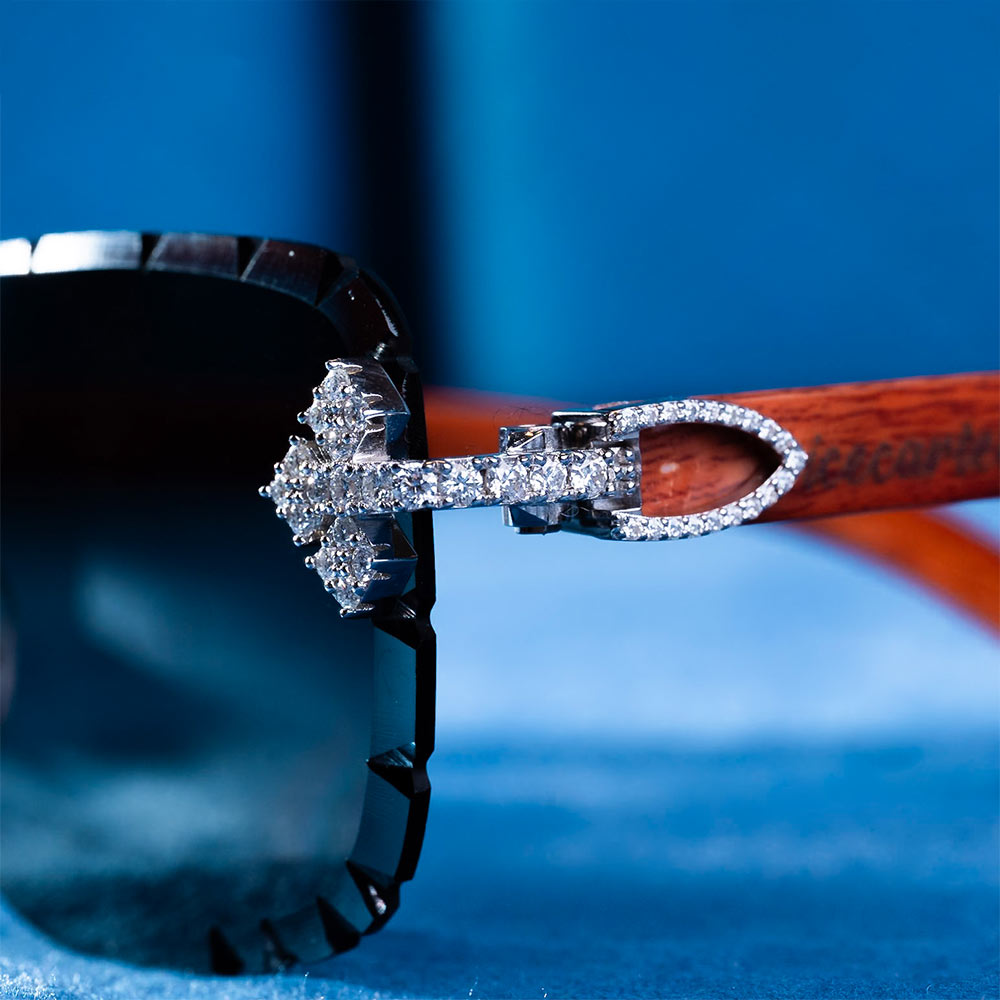 mens Moissanite fleuree cross sunglasses white gold