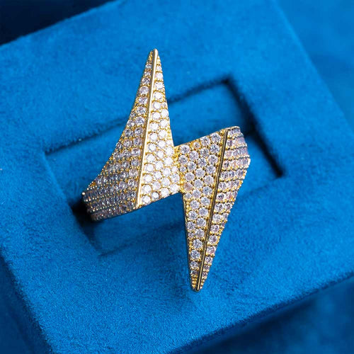 mens moissanite lightning bolt ring yellow yellow gold