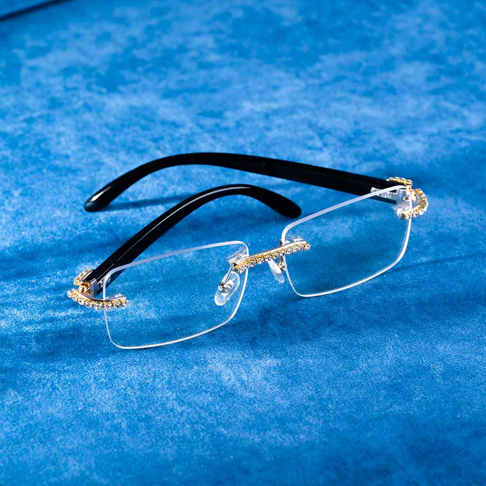 mens moissanite rimless sunglasses 14k gold real