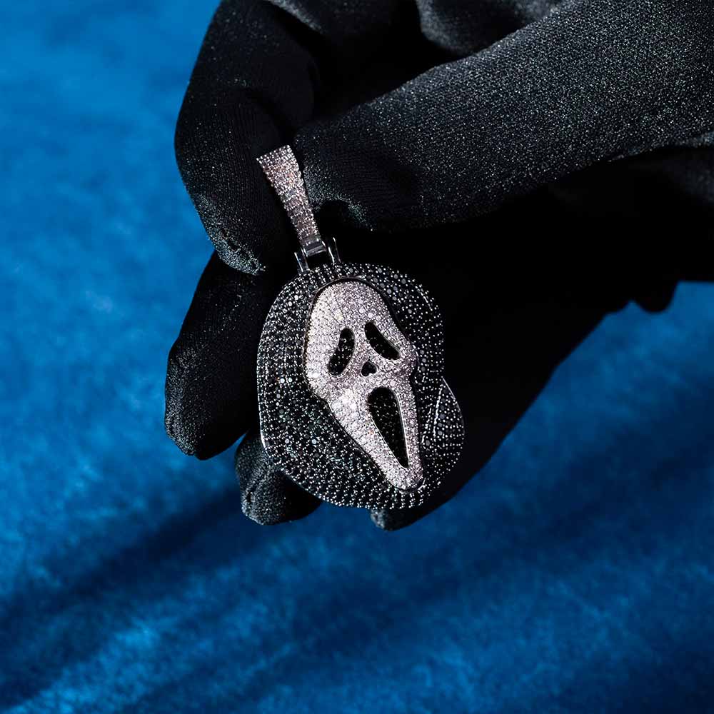 mens moissanite scream pendant 14k gold black moissanite hand