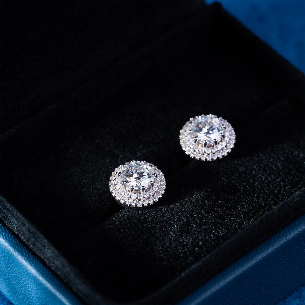 mens vvs moissanite 11mm double halo stud earrings big