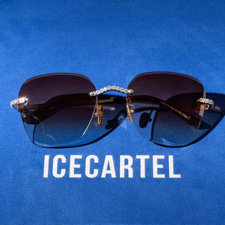 mens vvs moissanite rimless aviator sunglasses 14k white gold Burgundy & Clear