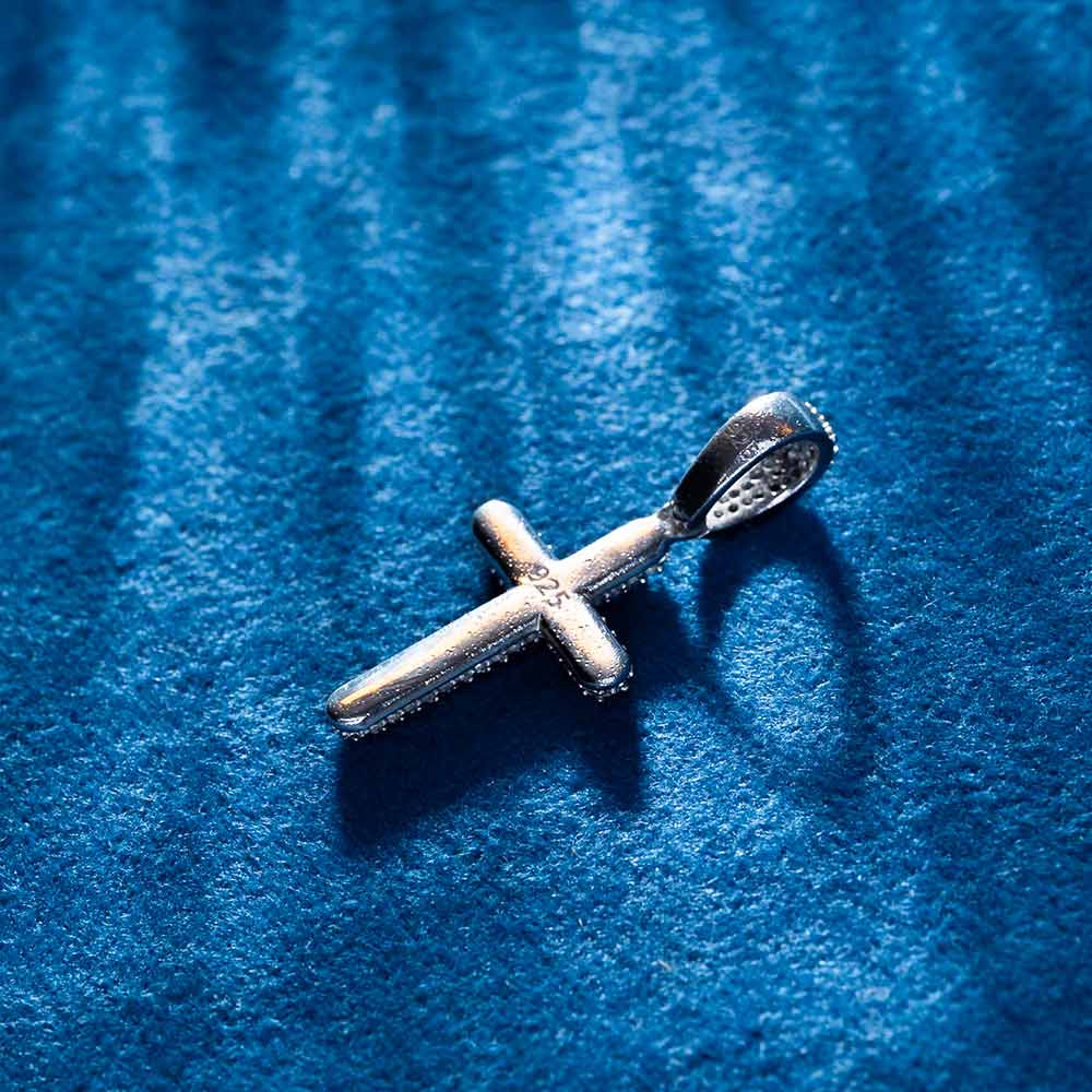 moissanite 2 row cross pendant 14k white gold solid back