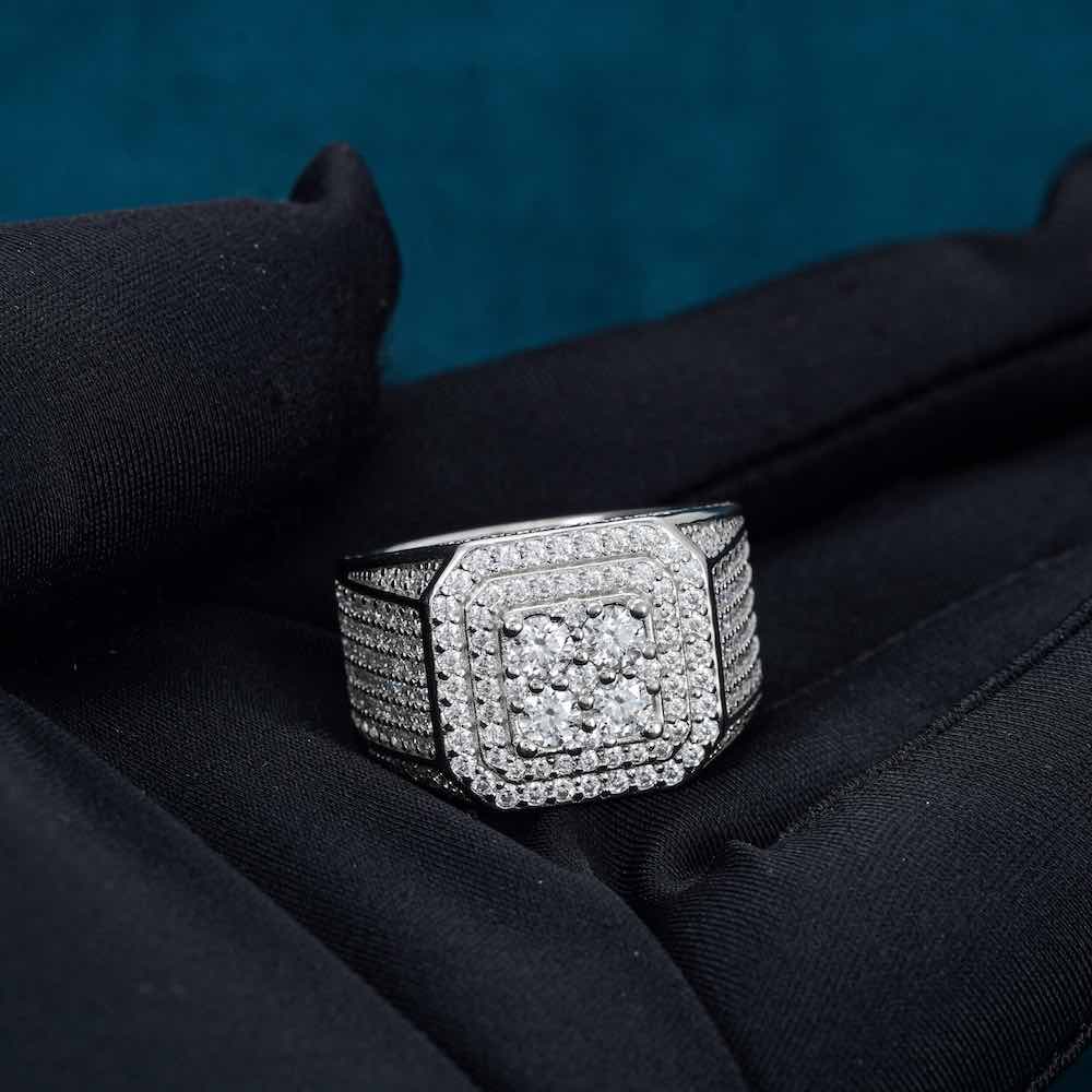 Moissanite 6 row signet ring icecartel hand