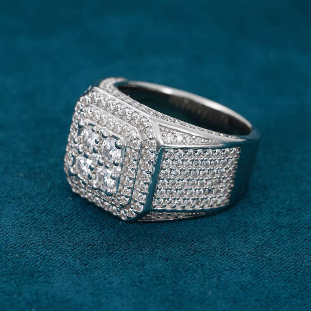 Moissanite 6 row signet ring icecartel side
