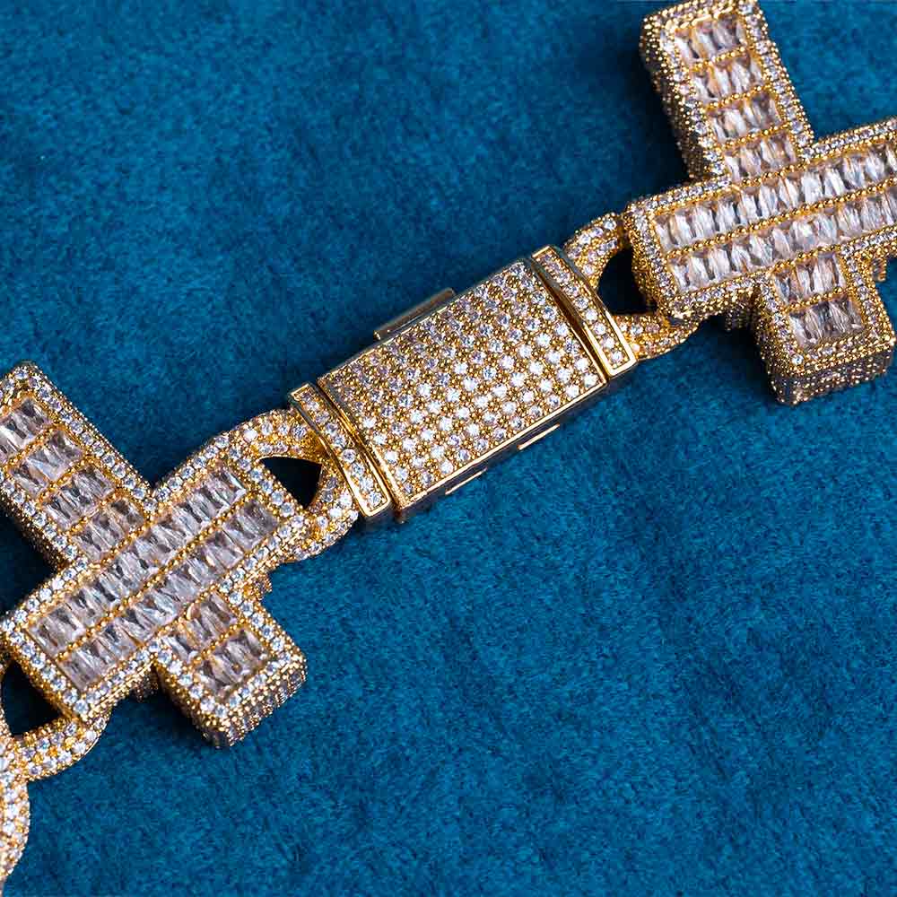 moissanite baguette cross infinity link chain necklace