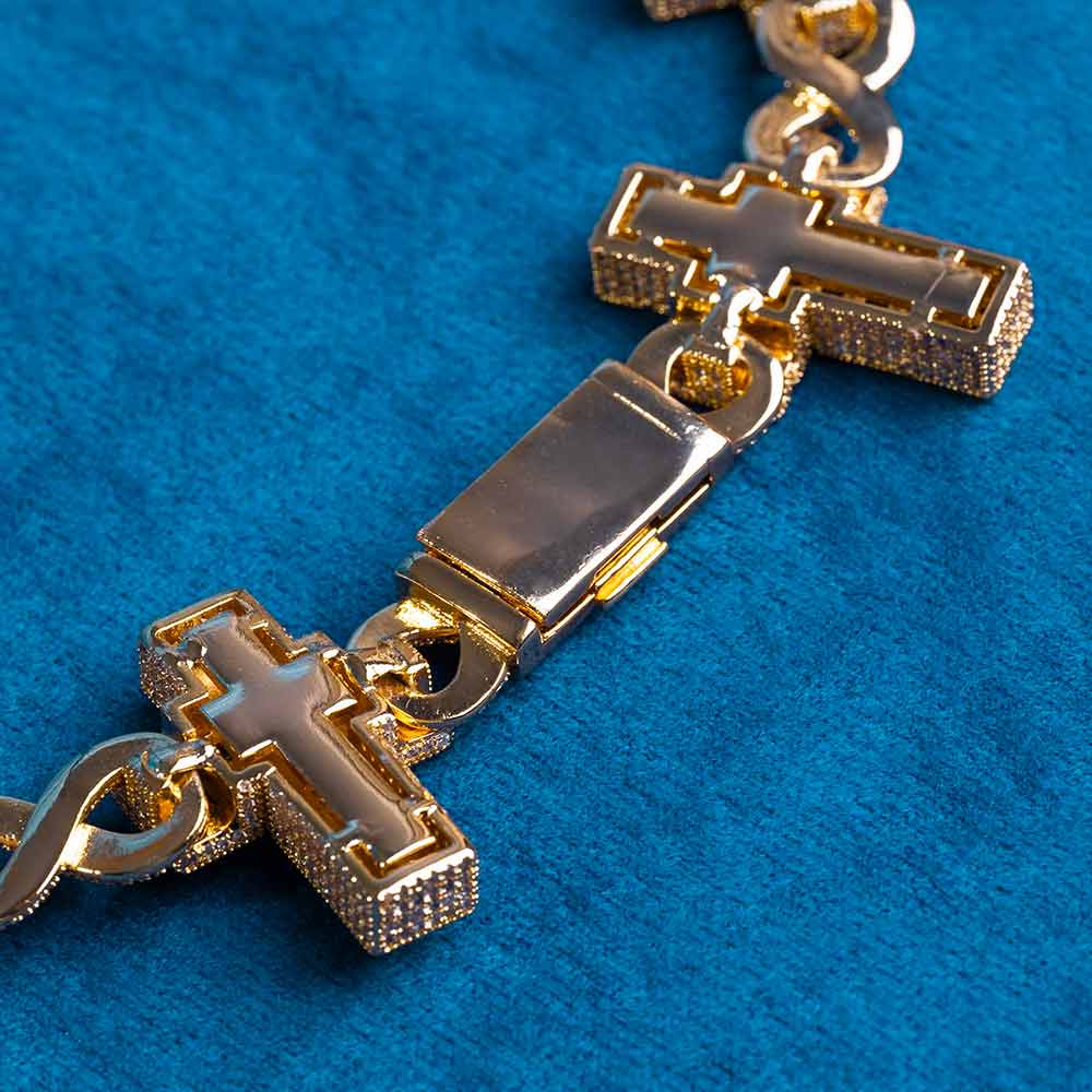 moissanite baguette cross infinity link necklace