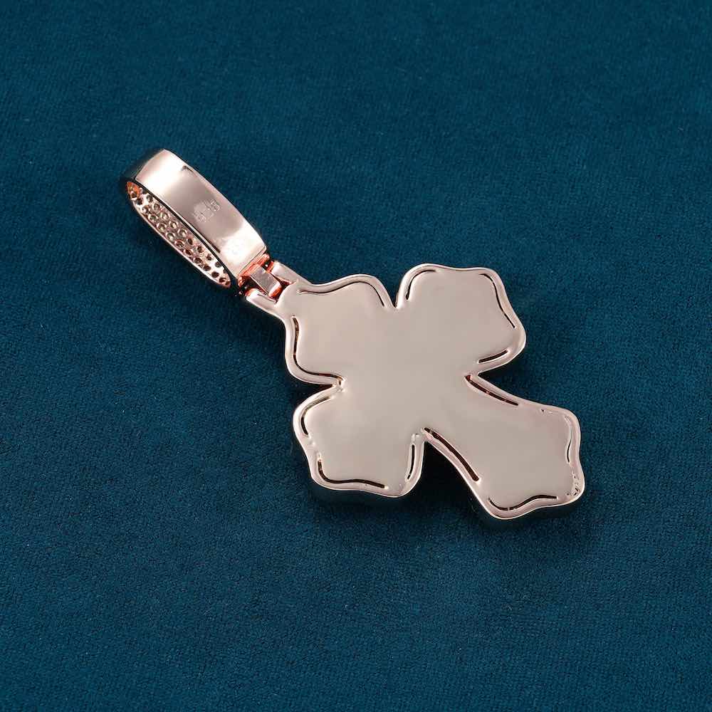 Moissanite baguette cross pendant rose gold backside