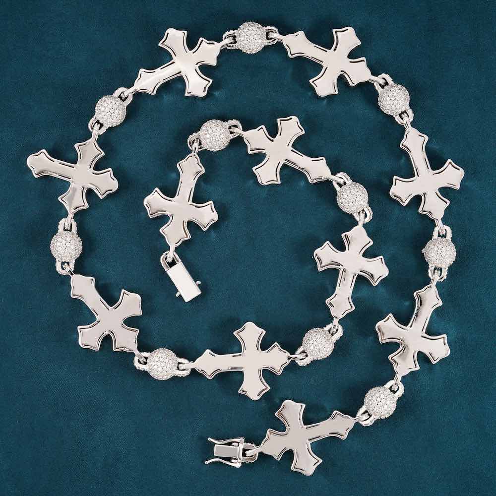 Moissanite Baguette Custom Link Cross Chain 14k back