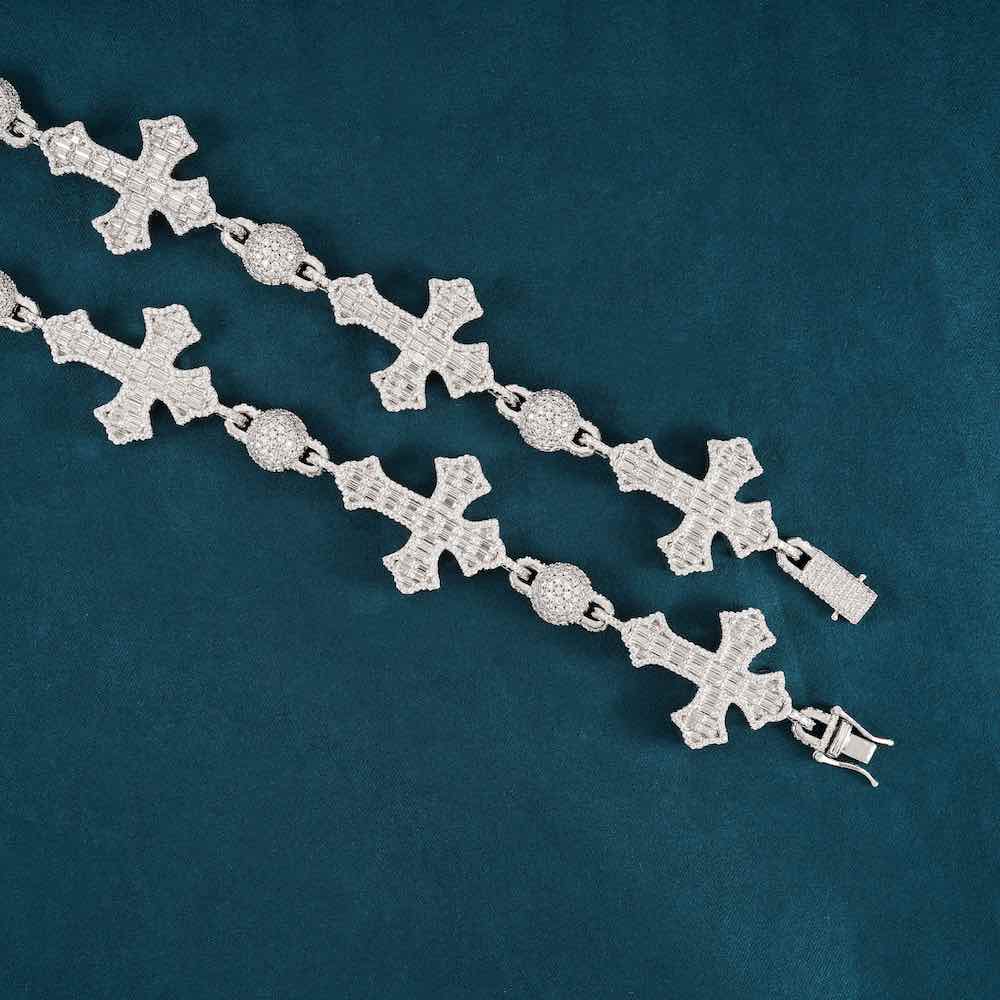 Moissanite Baguette Custom Link Cross Chain 14k clasp