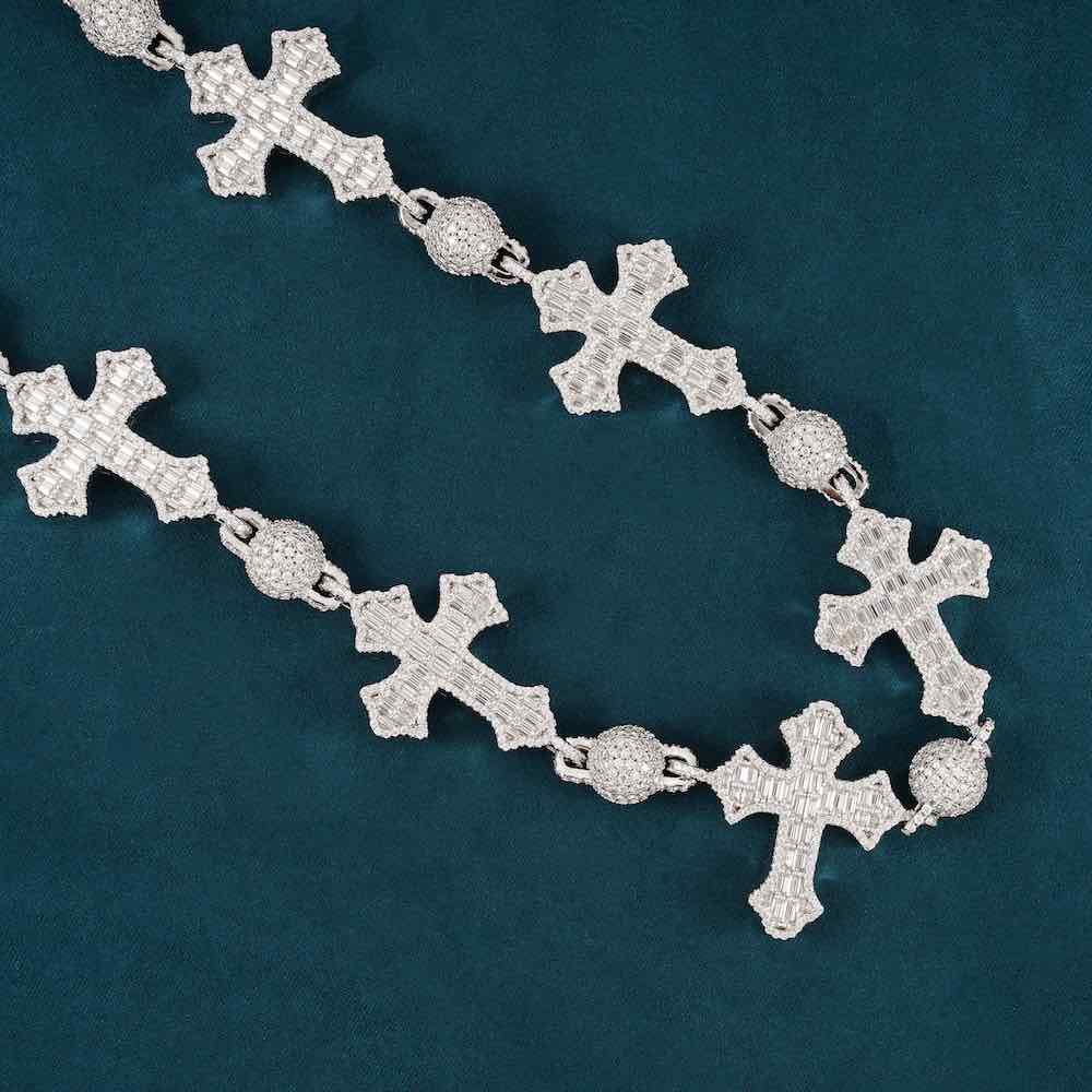 Moissanite Baguette Custom Link Cross Chain 14k close
