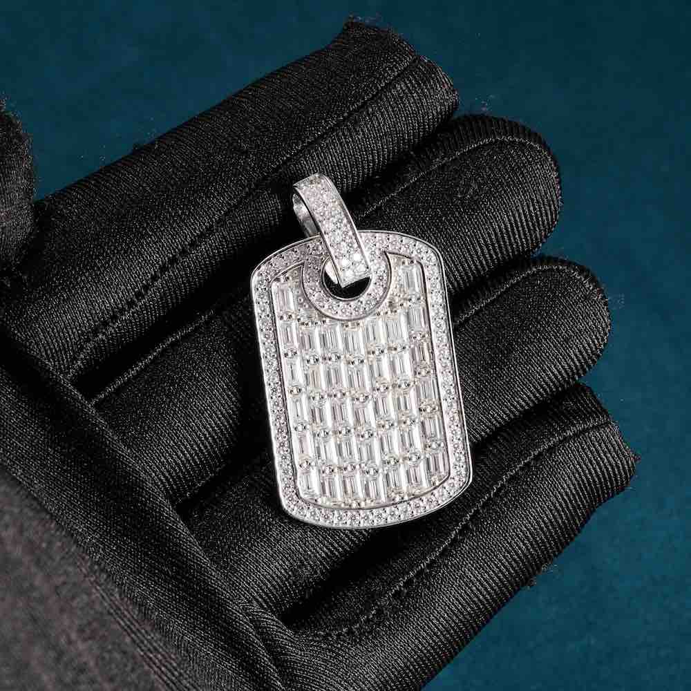 moissanite baguette dog tag pendant hand