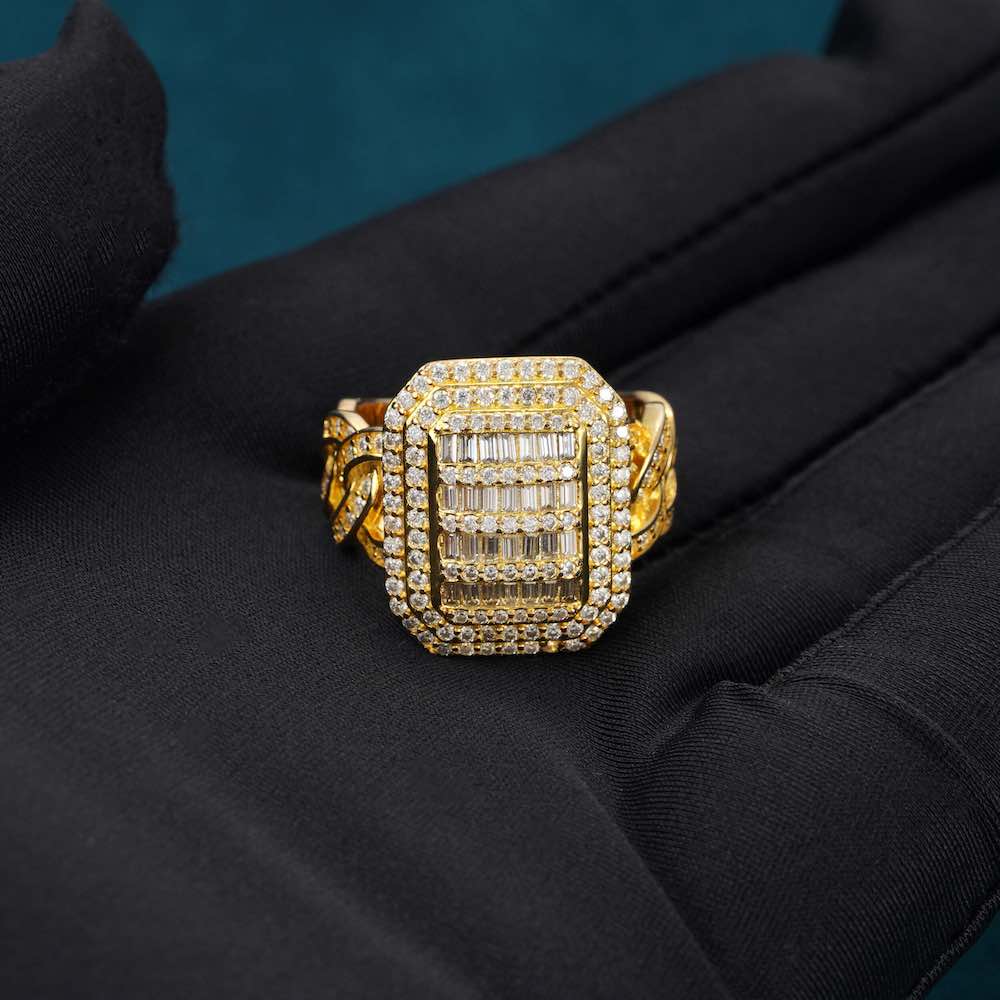 Moissanite baguette miami cuban link rectangle ring hand