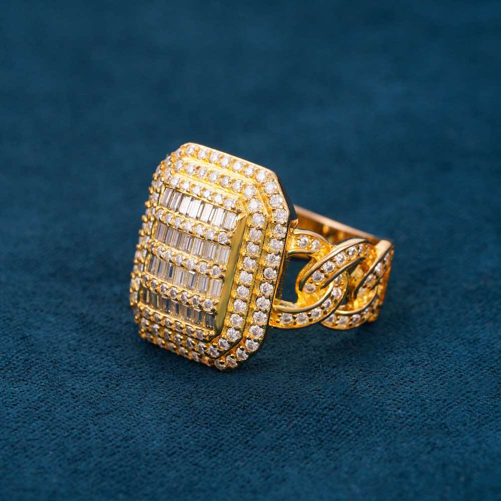 Moissanite baguette miami cuban link rectangle ring side close