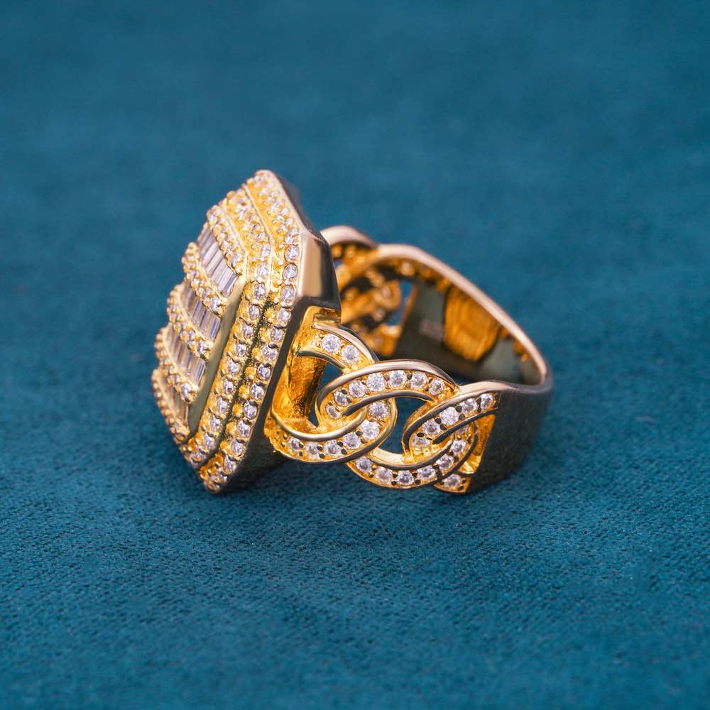 Moissanite baguette miami cuban link rectangle ring side