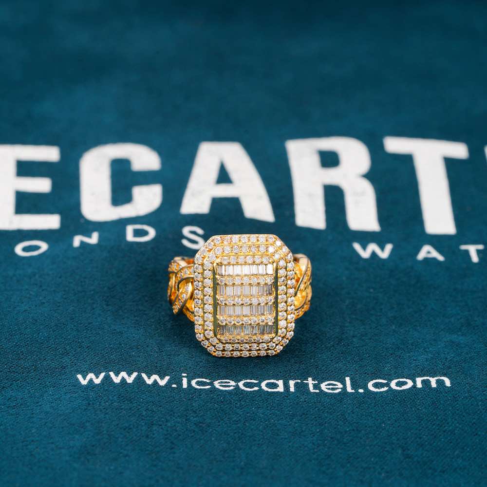 Moissanite baguette miami cuban link rectangle ring velvet