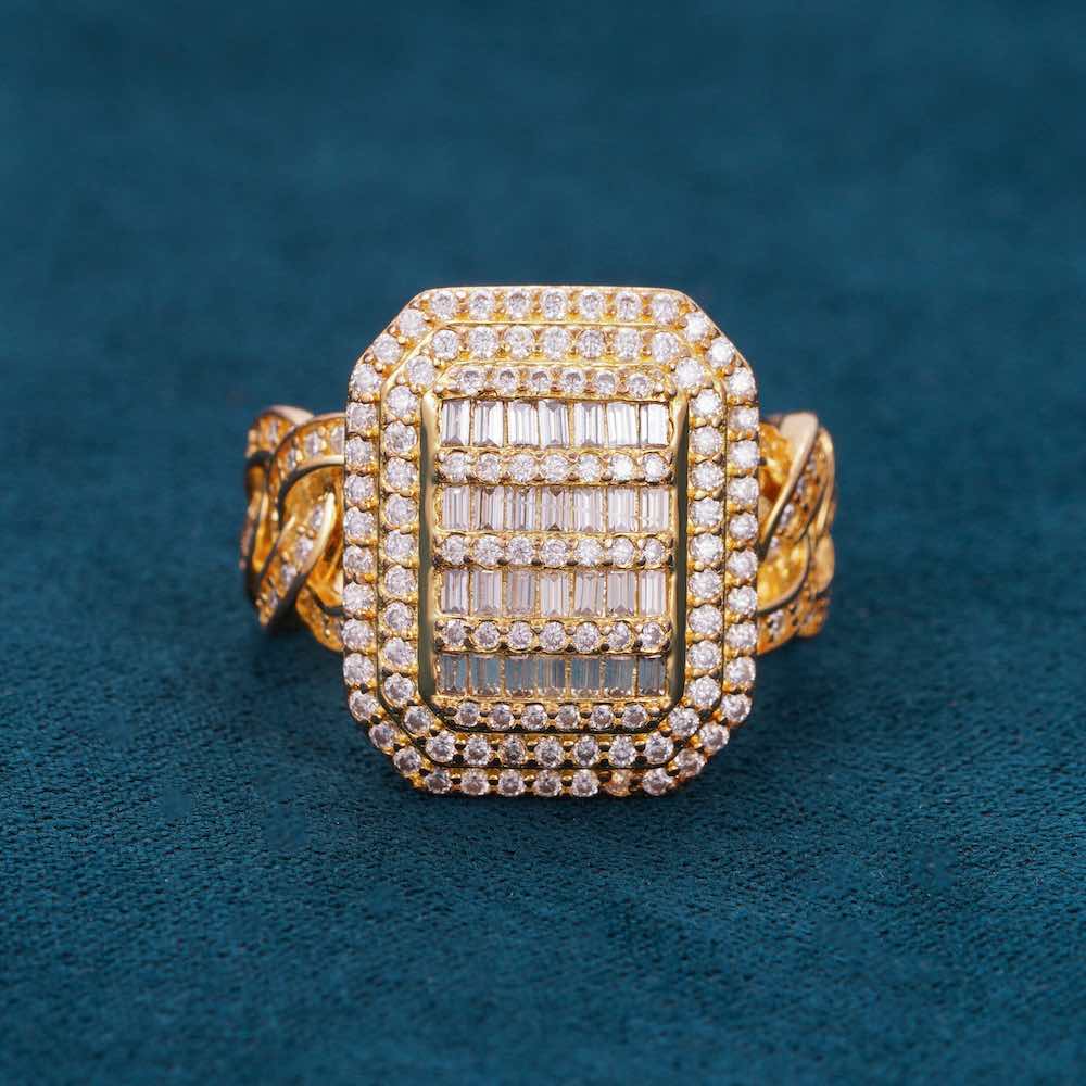 Moissanite baguette miami cuban link rectangle ring
