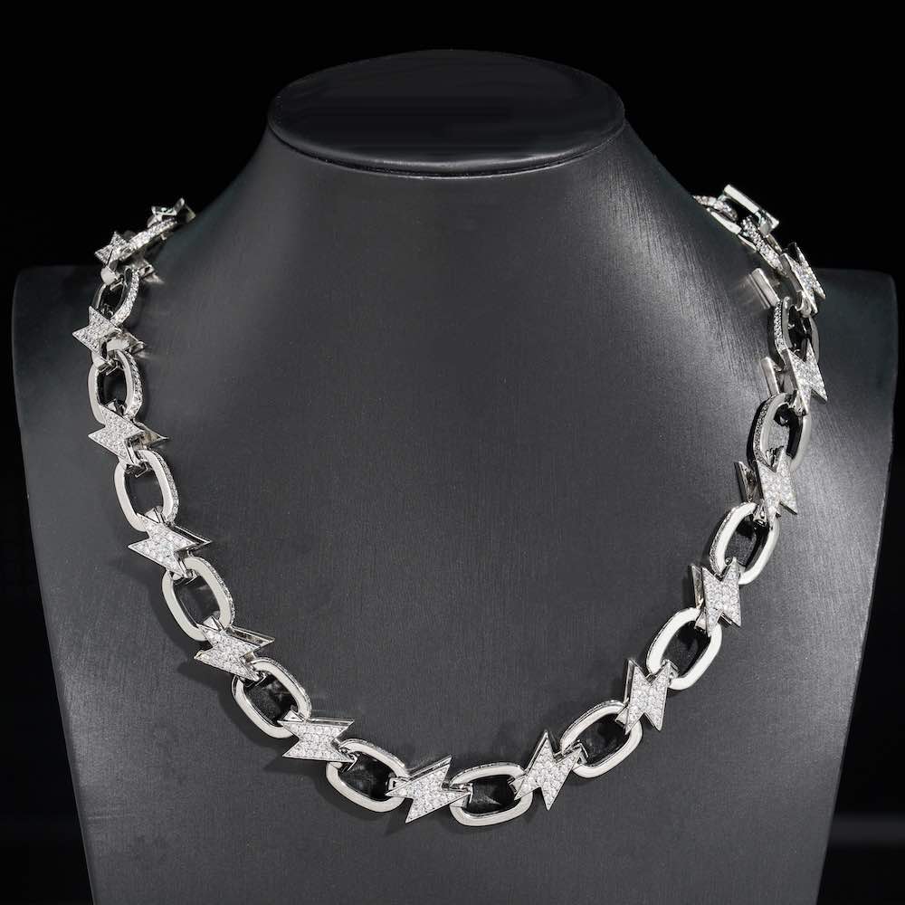 Moissanite bolt link chain necklace custom neck
