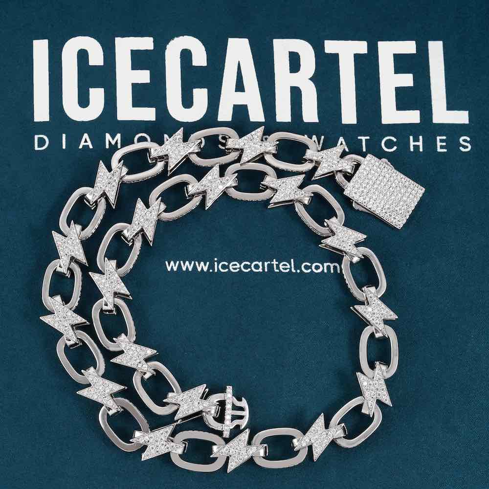 Moissanite bolt link chain necklace custom velvet