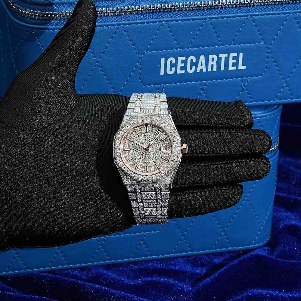 bust down moissanite watch rose gold front hand
