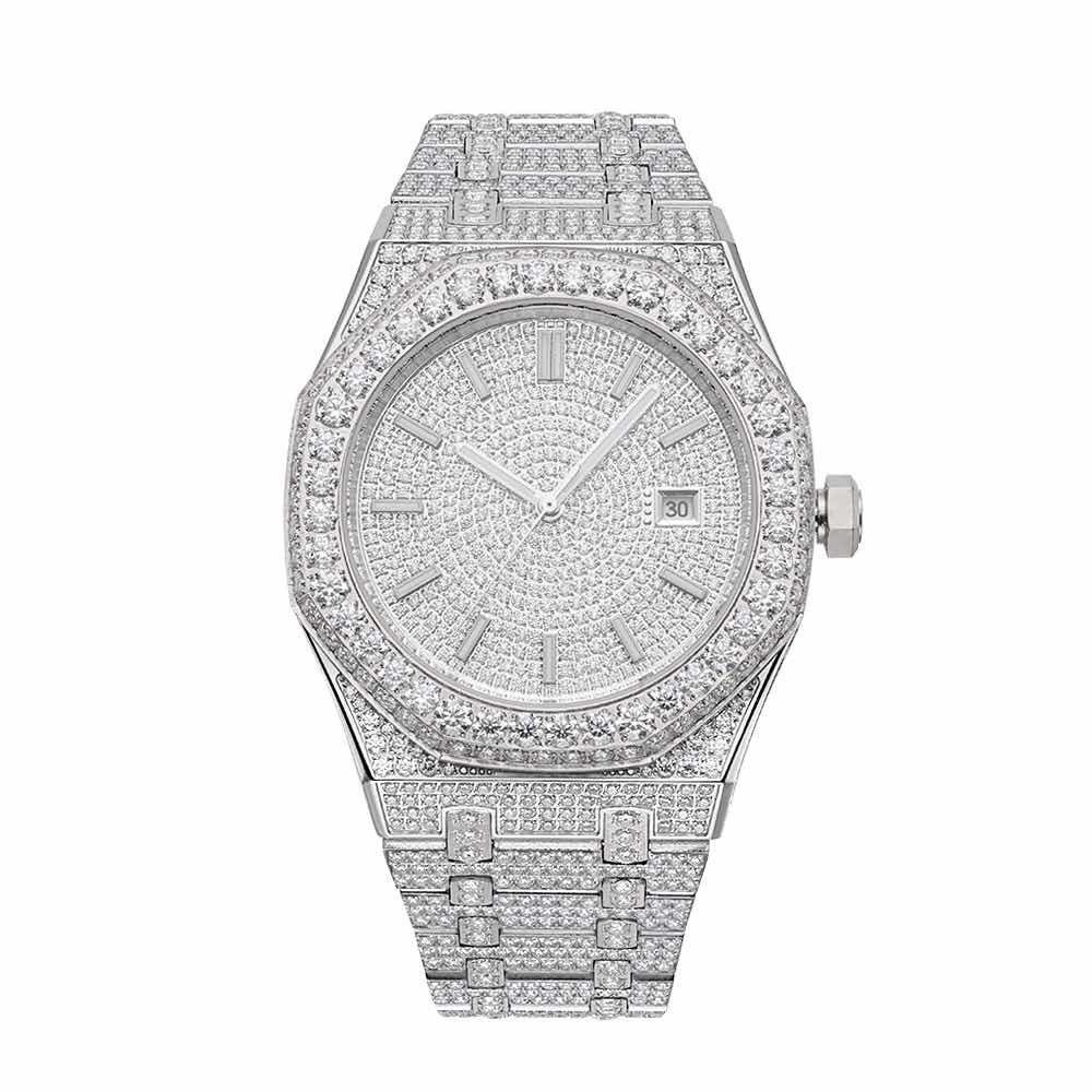 moissanite bust down watch 14k gold white background