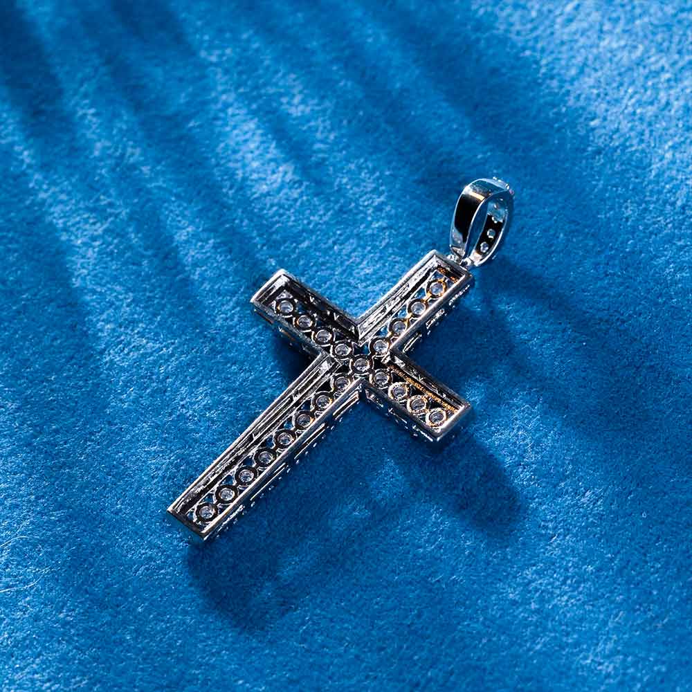 moissanite cluster cross pendant back