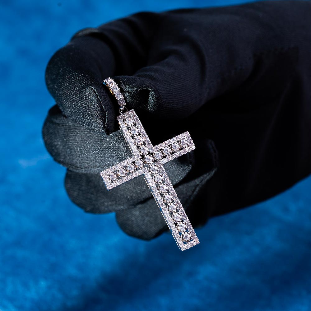 moissanite cluster cross pendant hand