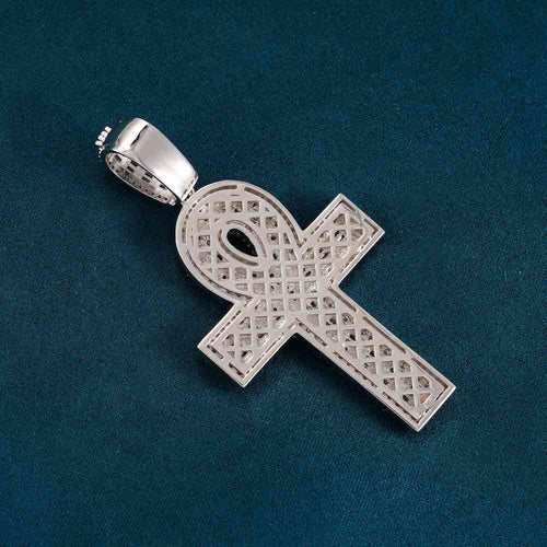Moissanite Baguette Ankh Pendant 14K Gold