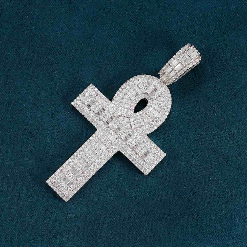 Moissanite Cross Hoop Pendant 14K