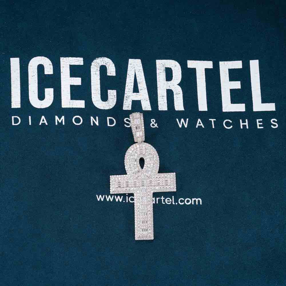 Moissanite Cross Hoop Pendant 14K