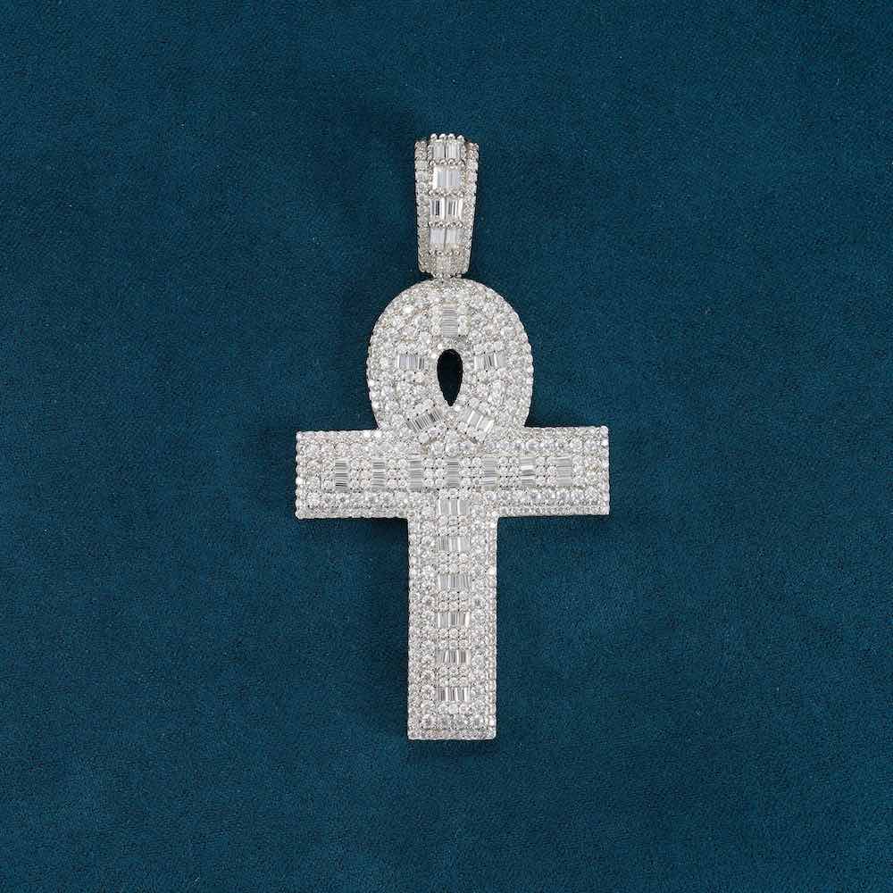 Moissanite Cross Hoop Pendant 14K