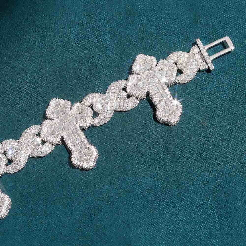 moissanite cross infinity link bracelet 14k clasp 2