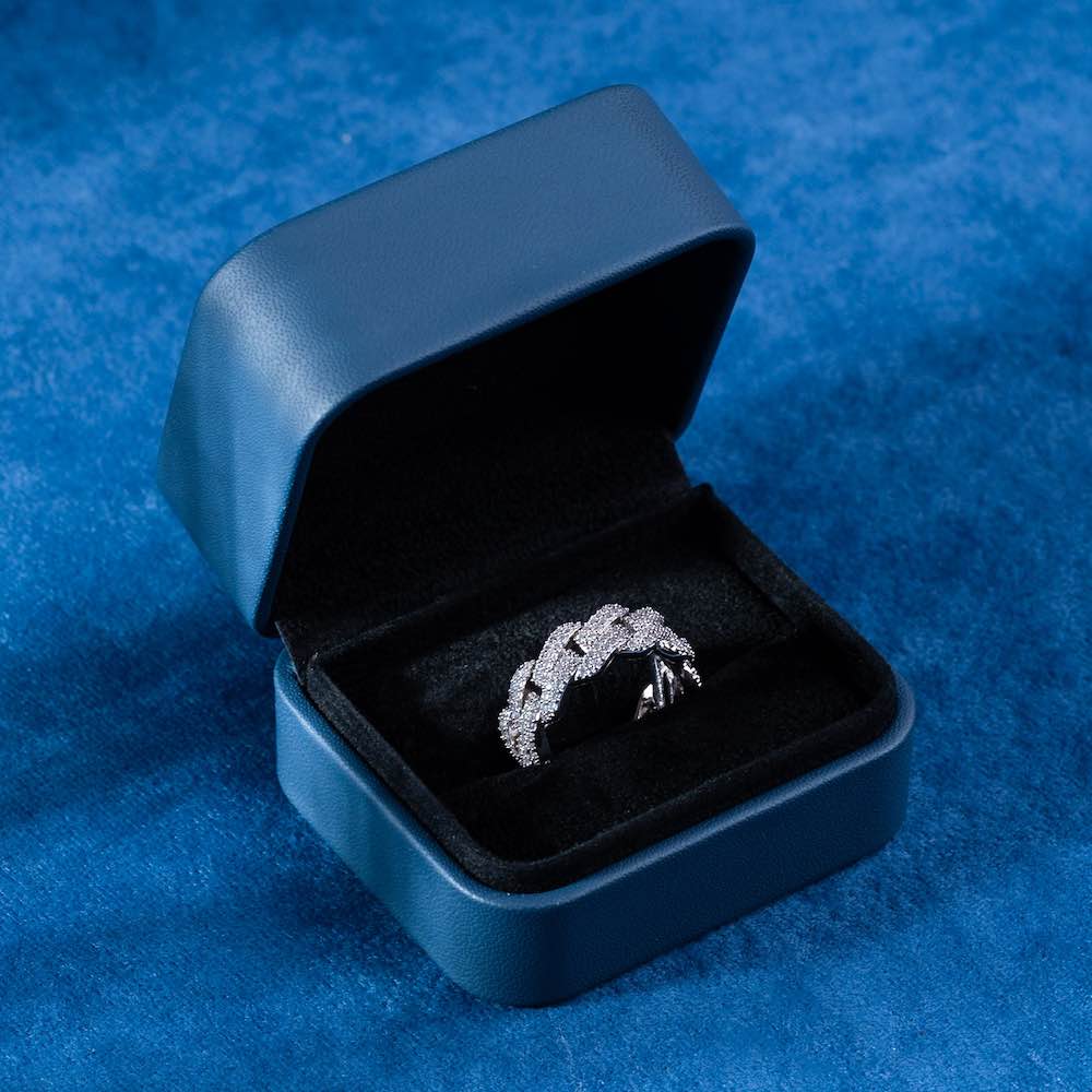 Moissanite Cuban Link Ring 14k Gold box