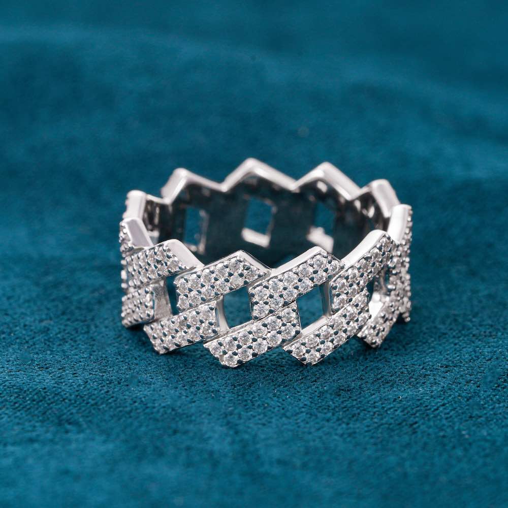 moissanite cuban link ring 14k gold s925 front
