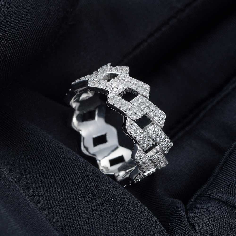 moissanite cuban link ring 14k gold s925 hand
