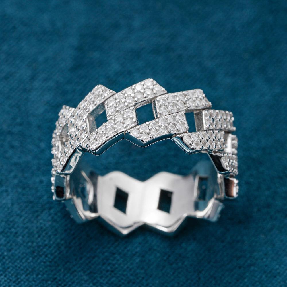 moissanite cuban link ring 14k gold s925 top