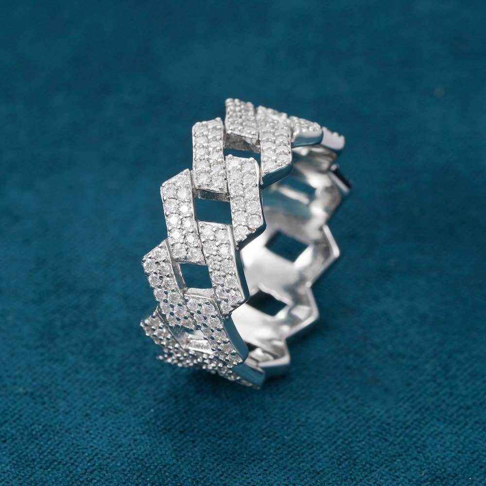 moissanite cuban link ring 14k gold s925