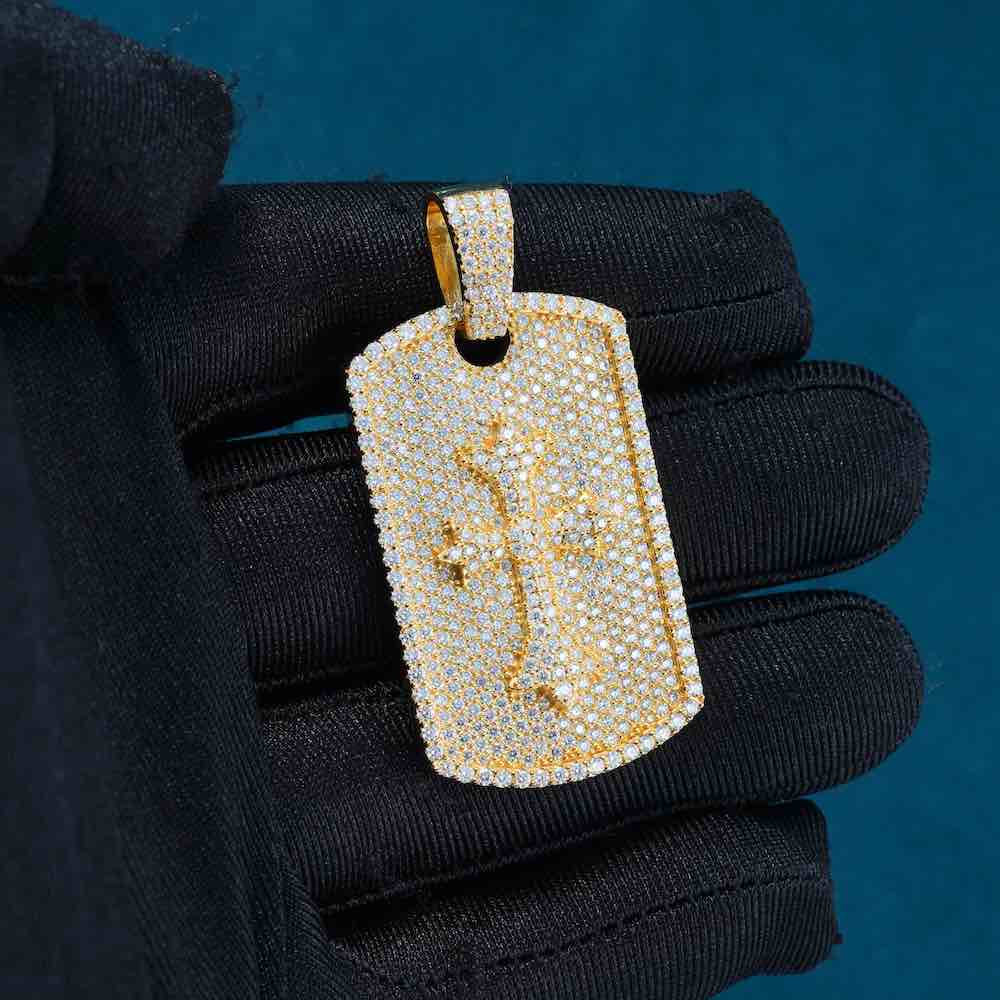 moissanite dog tag cross pendant hand