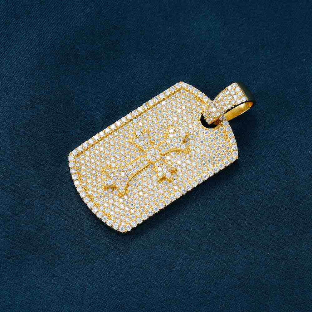 moissanite dog tag cross pendant side