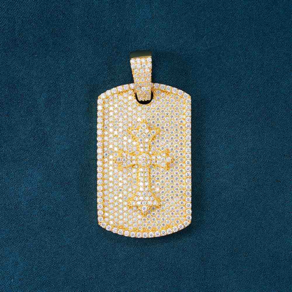 moissanite dog tag cross pendant
